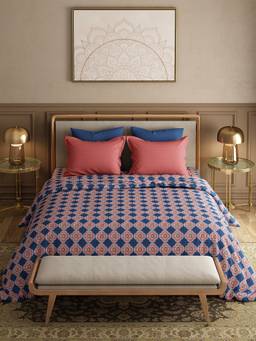 MYTRIDENT - 120Tc Gulnaz Blue Double Bed King Size Bedsheet with Pillow Covers