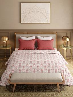 MYTRIDENT - 120Tc Gulrez Red Double Bed King Size Bedsheet with Pillow Covers
