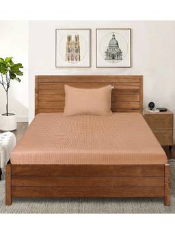 Saral Home - Brown Waffle Cotton Single Bedsheet and Pillow Cover