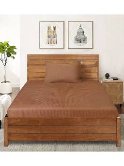 Saral Home - Brown Waffle Cotton Single Bedsheet and Pillow Cover