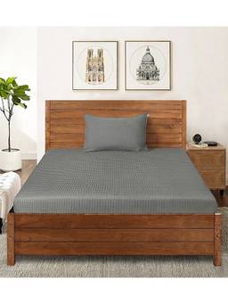 Saral Home - Grey Waffle Cotton Single Bedsheet and Pillow Cover
