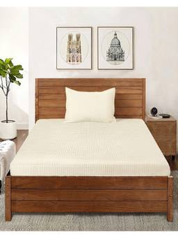 Saral Home - Ivory Waffle Cotton Single Bedsheet and Pillow Cover