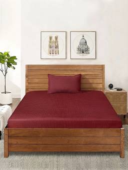 Saral Home - Maroon Waffle Cotton Single Bedsheet and Pillow Cover