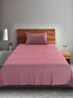 Saral Home - Maroon Striped Cotton Single Bedsheet and Pillow Cover