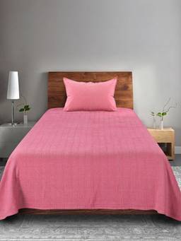 Saral Home - Pink Striped Cotton Single Bedsheet and Pillow Cover