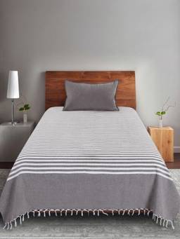 Saral Home - Brown Cotton Even Stripe Single Bedsheet with Pillow Cover