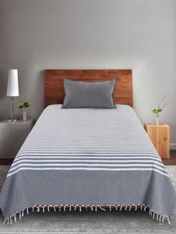 Saral Home - Grey Cotton Even Stripe Single Bedsheet with Pillow Cover