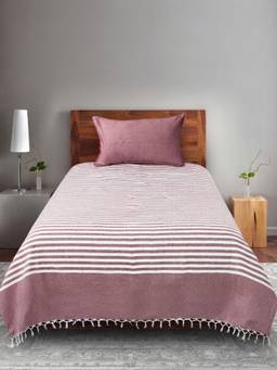 Saral Home - Maroon Cotton Even Stripe Single Bedsheet with Pillow Cover