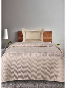 Saral Home - Beige Cotton Chevron Single Bedsheet and Pillow Cover