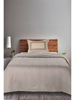 Saral Home - Grey Cotton Chevron Single Bedsheet and Pillow Cover