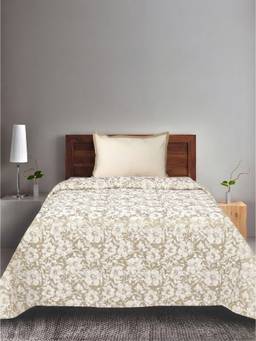 Saral Home - Beige Kanan Cotton Single Bedsheet and Pillow Cover