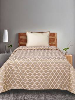 Saral Home - Beige Noor Cotton Single Bedsheet and Pillow Cover