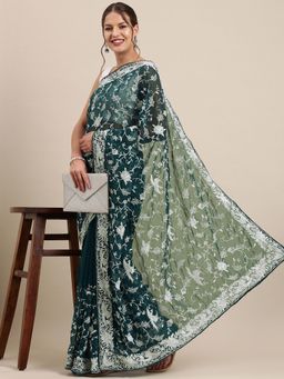 Vastranand - Green Ethnic Motifs Saree with Unstitched Blouse