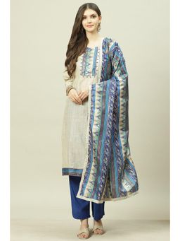 Biba - Beige Cotton Unstitched Suit (Set of 3)
