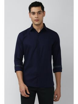 Van Heusen - Men Navy Blue Full Sleeves Casual Shirt