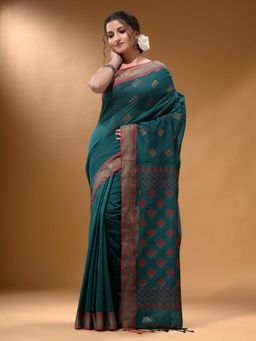 Arhi - Teal Silk Matka Soft Saree with Unstitched Blouse