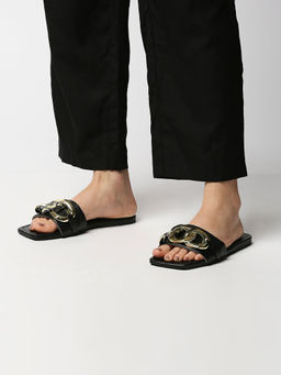 Twenty Dresses by Nykaa Fashion - Black Link It Up Sliders