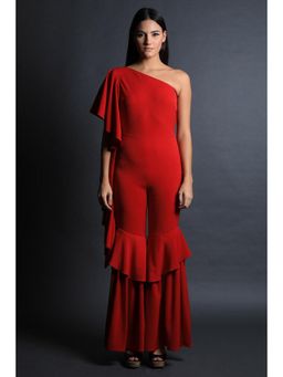 Swatee Singh - One Shoulder Ruffled Pants Jumpsuit