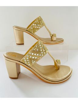 PREET KAUR - Gold Sheesha Block Heels Kolhapuri