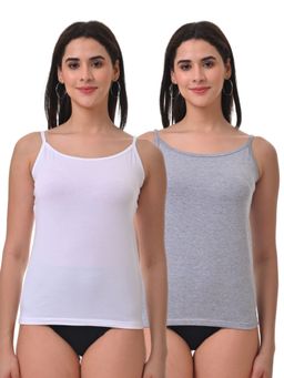 Adira - Women Soft Adjustable Shoulder Elastic Camisole White & Grey (Pack of 2)