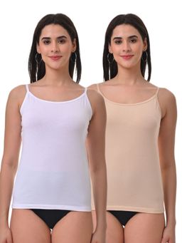 Adira - Women Soft Adjustable Shoulder Elastic Camisole White & Beige (Pack of 2)