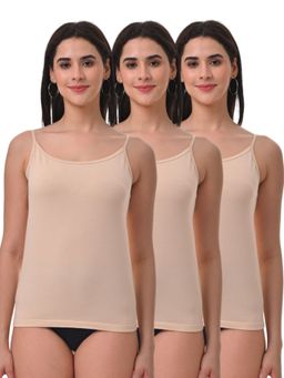 Adira - Women Soft Adjustable Shoulder Elastic Camisole Beige (Pack of 3)