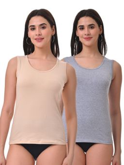 Adira - Inner Tank Style Camisole with Wide Shoulder Beige & Grey (Pack of 2)