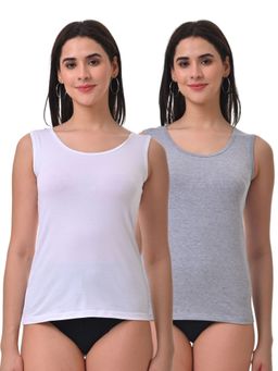 Adira - Inner Tank Style Camisole with Wide Shoulder White & Grey (Pack of 2)