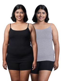 Adira - Plus Size Women Soft Adjustable Shoulder Elastic Camisole Black & Grey (Pack of 2)