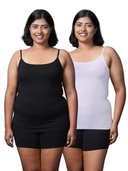 Adira - Plus Size Women Soft Adjustable Shoulder Elastic Camisole Black & White (Pack of 2)