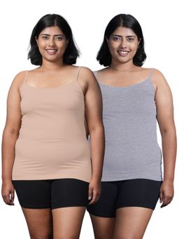 Adira - Plus Size Women Soft Adjustable Shoulder Elastic Camisole Beige & Grey (Pack of 2)