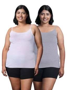 Adira - Plus Size Women Soft Adjustable Shoulder Elastic Camisole White & Grey (Pack of 2)