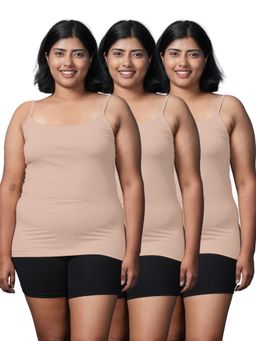 Adira - Plus Size Women Soft Adjustable Shoulder Elastic Camisole Beige (Pack of 3)
