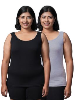 Adira - Plus Size Inner Tank Style Camisole with Wide Shoulder Black & Grey (Pack of 2)