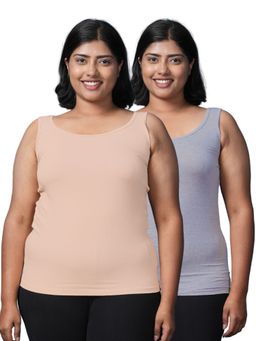 Adira - Plus Size Inner Tank Style Camisole with Wide Shoulder Beige & Grey (Pack of 2)