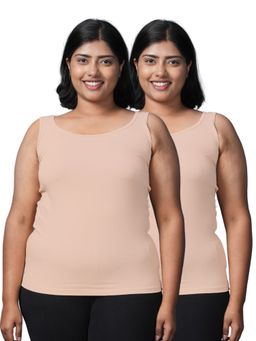 Adira - Plus Size Inner Tank Style Camisole with Wide Shoulder Beige (Pack of 2)