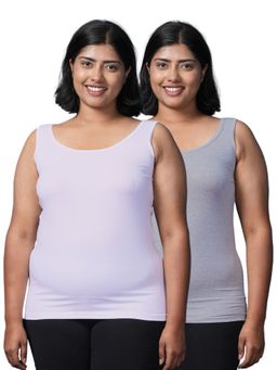 Adira - Plus Size Inner Tank Style Camisole with Wide Shoulder White & Grey (Pack of 2)
