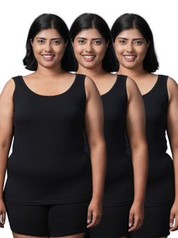 Adira - Plus Size Inner Tank Style Camisole with Wide Shoulder Black (Pack of 3)