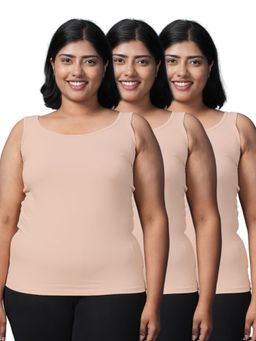 Adira - Plus Size Inner Tank Style Camisole with Wide Shoulder Beige (Pack of 3)