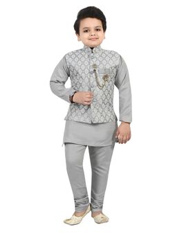 BT DEZINES - Boys Grey Cotton Woven Nehru Jacket with Kurta Chudidar (Set of 3)