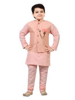 BT DEZINES - Boys Pink Cotton Woven Nehru Jacket with Kurta Chudidar (Set of 3)