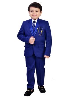 BT DEZINES - Blue Solid Shirt, Waistcoat, Blazer and Pant with Tie (Set of 5)
