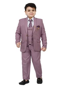 BT DEZINES - Mauve Solid Shirt, Waistcoat, Blazer and Pant with Tie (Set of 5)