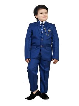 BT DEZINES - Blue Solid Shirt, Waistcoat, Blazer and Pant with Tie (Set of 5)