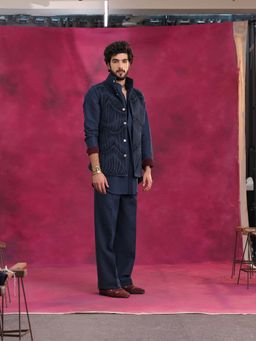 Jatin Malik - Midnight Ripple Jacket with Kurta and Trouser (Set of 3)