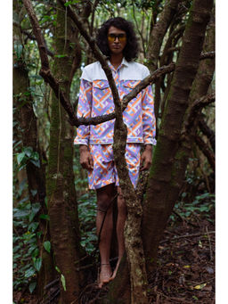 Nirmooha - Purple Geometric Printed Bermudas