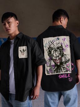 The Souled Store - Black Official Joker Devil Smile Graphic Oversized Shirt