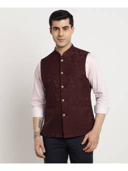 Turtle - Men Brown Floral Mandarin Neck Nehru Jacket