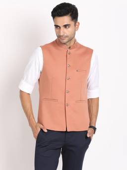 Turtle - Men Orange Solid Mandarin Neck Nehru Jacket