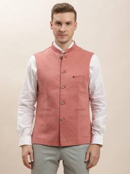 Turtle - Men Coral Solid Mandarin Neck Nehru Jacket